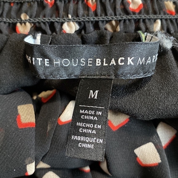 White House Black Market Off The Shoulder Printed Dress Chiffon Black Tan Sz M - Picture 7 of 12